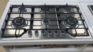 Built-in 6 Burner Gas Cooktop Stainless Steel Panel Gas Stove Heavy Duty Cast Iron Grates 6 Independent Control Knobs LPG & Natural Gas Hob for Home Villa Restaurant Commercial Kitchen Cooking Appliance