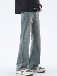 กางเกงยีนส์ทรงหลวมขาตรงสำหรับผู้ชาย สีฟ้าอ่อน กางเกงขายาวทรงหลวมสไตล์อเมริกัน กางเกงยีนส์ทรงหลวมสำหรับใส่ไปทำงาน