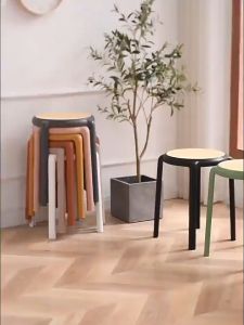 Nordic Style PE Rattan Stool Chair Assorted Color Stacking Stools Thick Rattan Chair