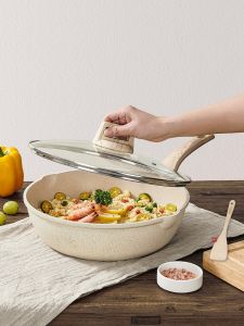 Mingjue Non-Stick Wok Pan Home Use Flat Bottom Frying Pan Stone Material Induction Cooker And Gas Stove Specialized Non-Stick Pan