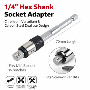 1/4 Hex Shank Socket Adapter 70mm Cr-V Steel Extension Bar Drill/Impact Driver Converter