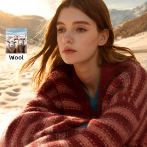 3COLOUR·S | Winter Striped Knit V-Neck Sweater Open Front Loose Women