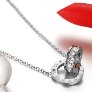 Classic New Womens Roman Numeral Crystal Necklace Stainless Steel Luxury Elegant Fashion Jewelry Gift for Wedding Party