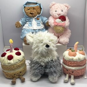 JC Pink Cake Bear Plush Toy Leopard-Print Rabbit Birthday Cake Plush Toy Ski-Suit Bear Ornament JC Sheepdog Plush Gift
