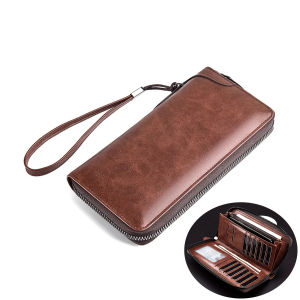 Mens Long Zipper Wallet High Quality Pu Leather Wallet For Men RFID Blocking Business Clutch Bag Credit Card Holder Purse Man