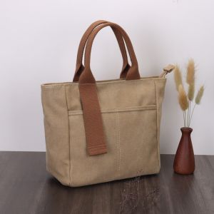 กระเป๋าผ้าใบลายสก็อตสีพื้น กระเป๋าถือผ้าอเนกประสงค์สำหรับผู้หญิงวัยกลางคนและผู้สูงอายุ กระเป๋าใส่ของสำหรับไปทำงานและซื้อของสด กระเป๋าขนาดเล็ก