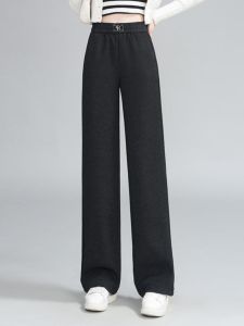 Black Loose Pants Narrow Version High Waist Slim Looking Womens Casual Pants Mother Wear Drape Easiest for Match Wool Elastic Straight Pants