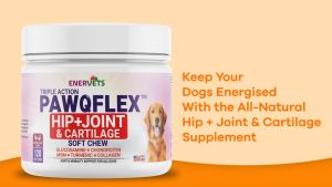 [BUY 1 FREE 1] Enervets PawQFlex Dog Hip & Joint Supplement - Glucosamine for Dogs - Dog Vitamins Dog Supplement - Chicken Flavoured Dog Treats 120 Soft Chews