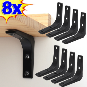 8Pcs L-Shaped Corner Brackets Matel Wall Bracket Support Stainless Steel Corner Brace Drawer Shelf Fixing Right Angle Corner Brace Furniture Holders