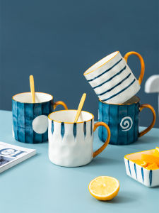 Japanese Style Ceramic Hand-Painted Mugs Coffee Cups Simple Couple Cups Office Drinking Water Cups Home Use Breakfast Cups