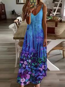 Printed Design Floral Butterfly Forest Pattern Print Four Seasons elegant style casual style sling dress