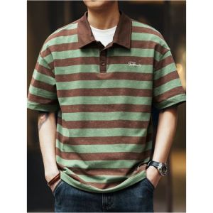 Áo Thun Nam Dáng Rộng Mùa Hè American Retro Tie Dye Stripes Short Sleeve Polo Shirt Dáng Lớn 300 Pound Thời Trang Hợp Thời Trang