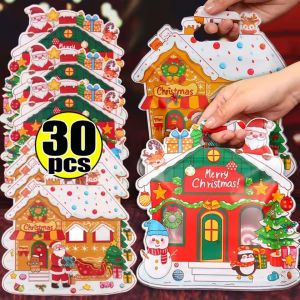 30Pcs Christmas Snow House New Year Gift Handbag Holiday Candy Cookies Biscuit Party Favors Carry Packaging