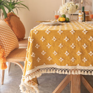 French Vintage INS Style Tablecloth Nordic Tassel  Yellow Dessert Table Cloth Bedding Tea Table Cover Simple Modern Home Textile