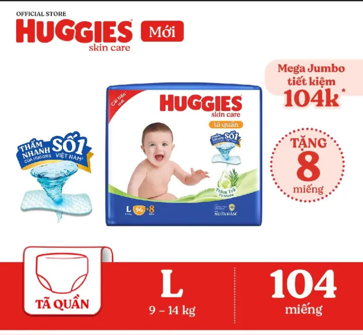 Tã quần Huggies skin tràm trà mẫu cải tiến L 96+8 miếng date mới nhất