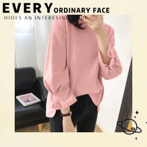 QXshop สุดฮิต🌈 คอกลมแห้งหญิง เสื้อคอกลมแขนแต่งมีระบายตรง เลือกสี สวยงามทั้งสอง ให้สวยแล้วคุณค่า!