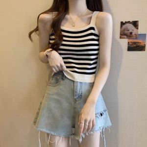 Áo Ba Lỗ Dệt Kim Kẻ Sọc Mùa Hè 2025 Áo Ba Lỗ Hở Lưng Ôm Vừa Vặn Cho Nữ Áo Ba Lỗ Ngắn Mặc Trong Và Ngoài