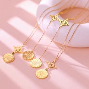Skyrim Tetragrammaton Witch Knot Pendant Necklace Double Amulet Protection Stainless Steel Necklaces Pentagram Jewelry Gift