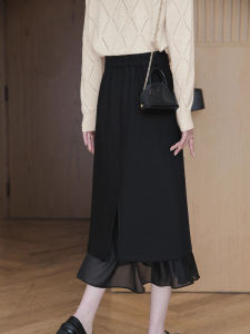 กระโปรงทรงเอเอวสูงสีดำ กระโปรงทรงเอผ้าตาข่าย กระโปรงยาวคลุมเข่า กระโปรงทรงเอเอวสูงสไตล์เกาหลี ฤดูใบไม้ผลิและฤดูใบไม้ร่วง