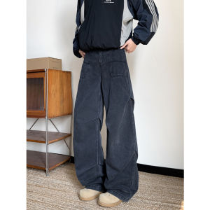 กางเกงยีนส์ทรงหลวมสไตล์อเมริกันสำหรับผู้ชาย ทรงหลวม ทรงหลวม กางเกงขายาวทรงขากว้าง ทรงเข้ารูป ทรงเข้ารูป สไตล์ย้อนยุค