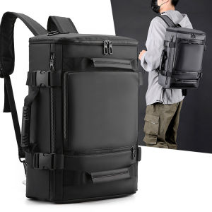 Business Style Mens Backpack Large Capacity Computer Bag Multi-Functional Sport Travel Nylon Fabric Pure Color Daily Use