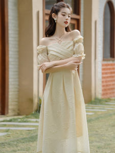 French Style Summer Beautiful Daily Mini Dress One Shoulder Court Style Dress Adult Ceremony Retro High Waist A-Line Skirt