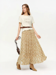 DUSHU | Retro Grid Lace Hazelnut Skirt