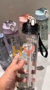 HOMYNEST Botol Air Minum Bening 1000ml Transparan Dengan Sedotan 1 Liter BPA Free