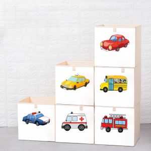 Modern Simple Foldable Cloth Art Storage Box Baby Toy Book Organizer Cabinet Carton Early Education Transportation Toy Basket