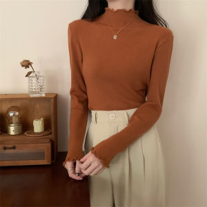 French Caramel Half High Neck Knitted Base Shirt Womens Autumn Winter Soft Cozy Medium Neck Inner Wear Sweater Top