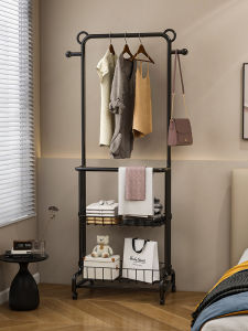 Portable Iron Art Clothes Hanger for Bedroom Overnight Clothes Storage Rack Hepburn Black Iron Clothes Stand Home Furniture