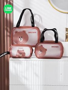 100% Authentic Line Friends Cosmetic Bag Waterproof Makeup Bag Organizer Portable Toiletry Travel Swimming Bath Bag Anti-fouling Dirt-resistant Moisture-proof Brown Birthday Gifts LFB5/LFB312