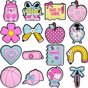 16-23Pcs School Notes Shoe Charm for Crocs Book Pencil Badge clog Sandals shoes Accessories Buckle Decoration Boy Girl Gifts