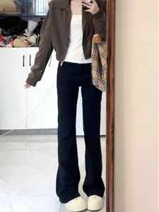 High Waist Straight Leg Black Skinny Jeans Womens Autumn New Style Elastic Slimming Wide Leg Smoke Tube Pants Cotton Stretch Denim