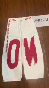 ZHIZOU Women White Letter Print Y2k Baggy Jeans 2000s Style Denim Trouser Harajuku Vintage Oversize Hip Hop Jeans Pants Autumn