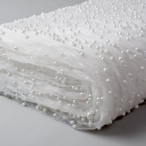 White Pearl Beaded Sheer Tulle Roll Soft Gauze for Wedding Table Runner Ceremony Arch Drape Chair SashBridal Shower Backdrop