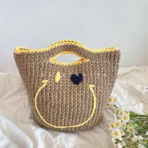 New 2020 Smile Series Pure Handmade Cotton Tote Bag Casual Korean Style Weaving Smile Face Design Womens Handbag