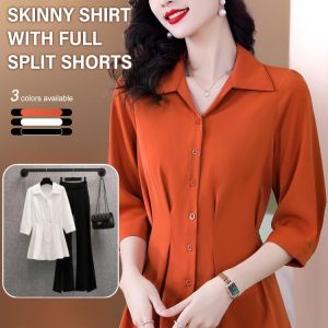 Womens Fashion Two Piece Suit Skinny Shirt With Long Pant Set