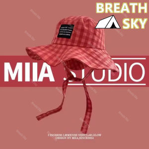 Ins Blogger Retro Plaid Tie Strap Bucket Hat Women Summer Travel Versatile Fisherman Hat Girls Fashion Popular Wide Brim Sun Cap