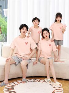 Pure Cotton Parent-Child T-shirt Summer Family Three-Mouth Four-Mouth Short Sleeve Mother-Daughter Fried Street Western Style Boys and Girls Activity Kindergarten Suit