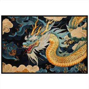 Tranh phong thủy rồng vàng tài lộc. Tranh treo tường dán tường sơn dầu canvasCGI-2066