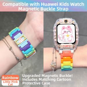 Cute Cat Design Compatible with Huawei Childrens Phone Watch Band 5Pro/5xpro/5 Summer Flash Buckle 4pro/4X Protective Case 3pro/3S Breathable Wristband 3x Replacement Accessories 1669Y