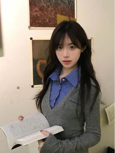 Pure Desire Retro Plaid V-neck Base Shirt Womens Autumn Winter Coat Inner Slim Casual Sweet Spicy Girl Top Bottoms