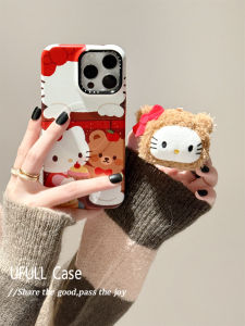 UFULL Autumn Winter Cartoon Bear Katy Cat Compatible  17Promax Phone Case New 16 Model 13 Girls 14Promax Magnetic Absorption Stand 15 Anti-Fall Film Hard Shell