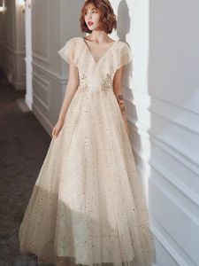 ชุดราตรีผู้หญิง 2024 ชุดยาวลำลอง สไตล์เกาหลี แขนสั้น ปกติ สีสันสดใส ชุดงานปาร์ตี้ ชุดราตรียาวหรูหรา