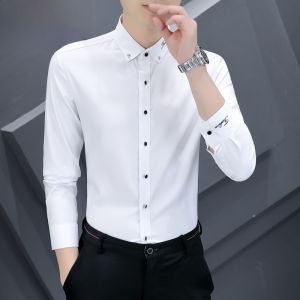 HENGYUANXIANG | Áo sơ mi nam dài tay ôm vừa vặn thời trang công sở mùa xuân thu màu trơn không cần ủi của Hengyuanxiang