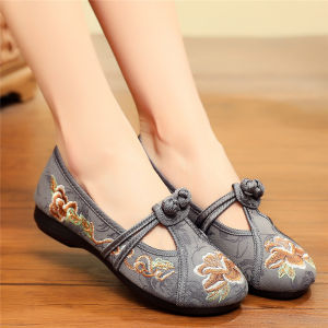 Beijing Style Embroidered Cotton Shoes for Women Ethnic Folklore Single Ancient Style round Toe Low Heel Comfortable Casual Shoes