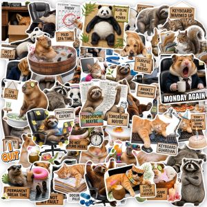 50 PCS Office Worker Animal Expression English Slogan Graffiti Stickers Decorate Scrapbook Helmet Skateboard Computer Decals