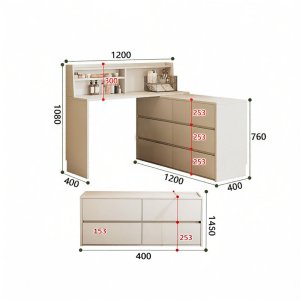 Minimalist Solid Wood Makeup Desk and Drawer Chest for Bedroom Bed End with Extendable Design