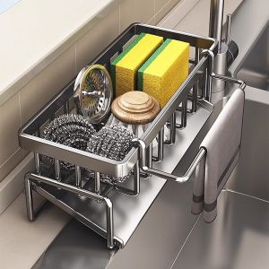 Kitchen Storage Rack Dish Draining Shelf Cloth Organizer Sink Utility Sink Accessories Nordic Style Metal Surface Treatment